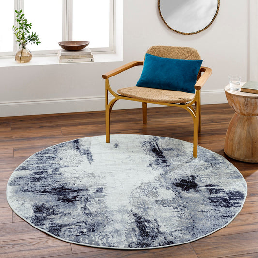 GIULIA Abstract Modern Marble Aqua/Navy Area Rug Roomscene