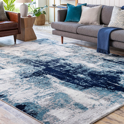 GIULIA Abstract Modern Marble Dark Teal Area Rug Roomscene