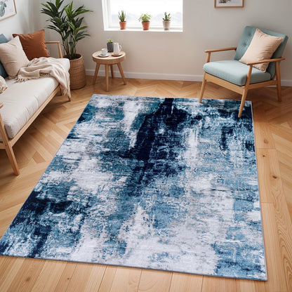 GIULIA Abstract Modern Marble Dark Teal Area Rug Roomscene
