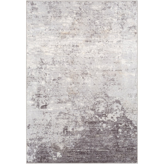 FIONA ROBERT Abstract Modern Marble Silver Grey Area Rug Flat