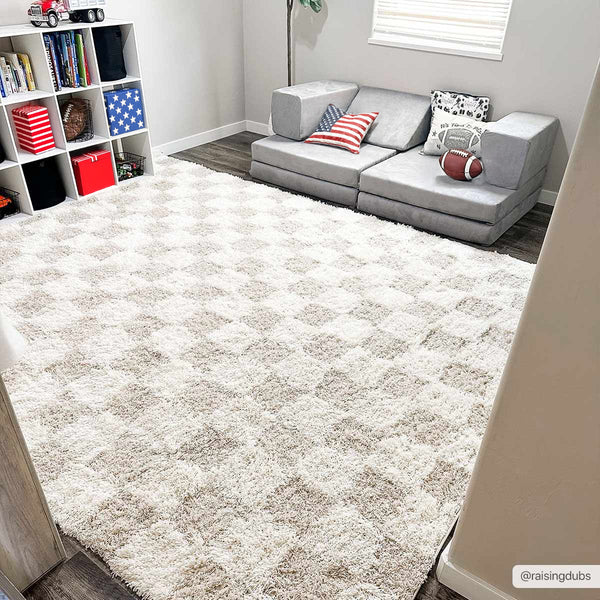 Atira Light Brown Checkered Area Rug