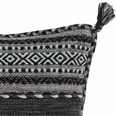 Bensalem Black Geometric Fringe Throw Pillow