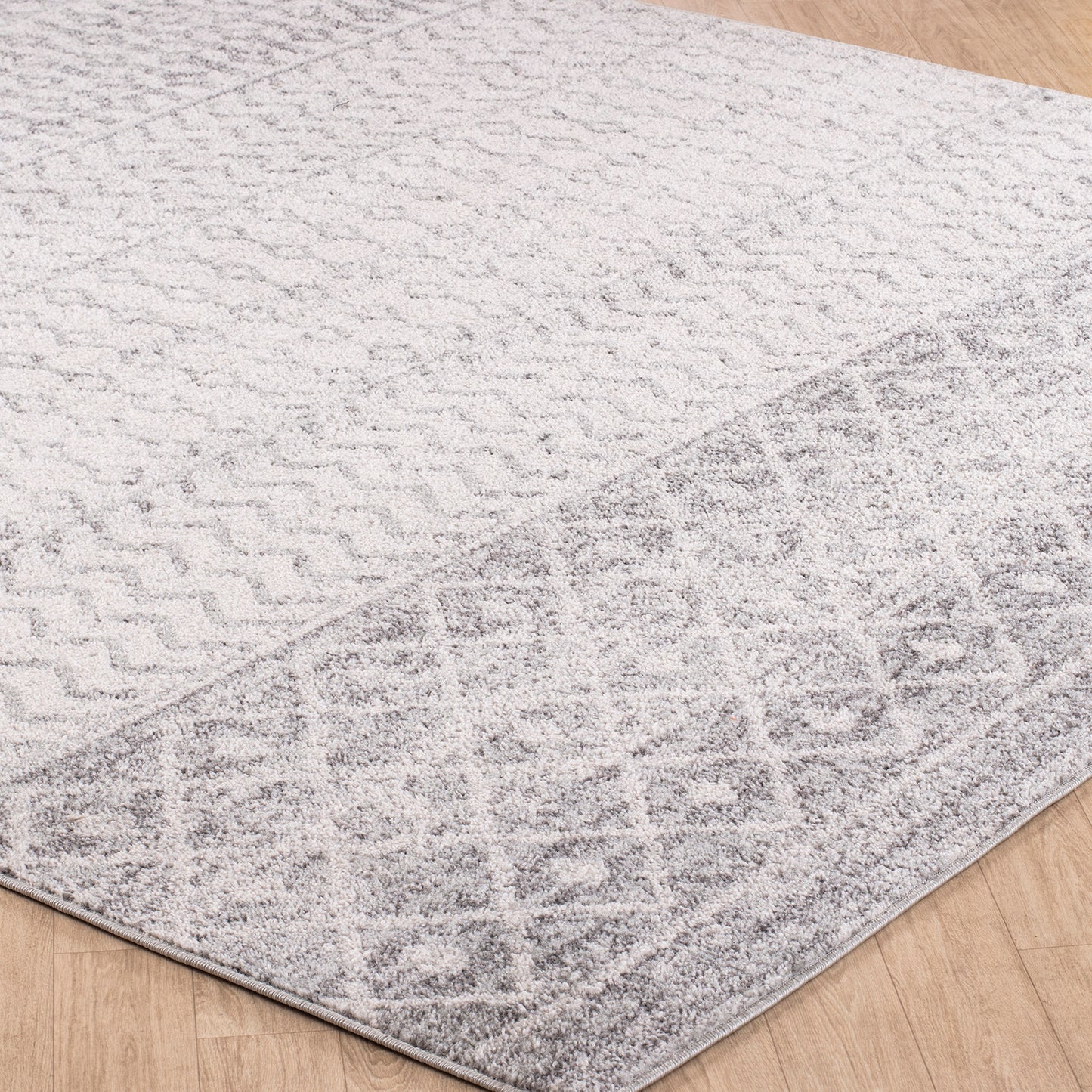 MILA Scandi Geometric Light Grey/White Area Rug Corner