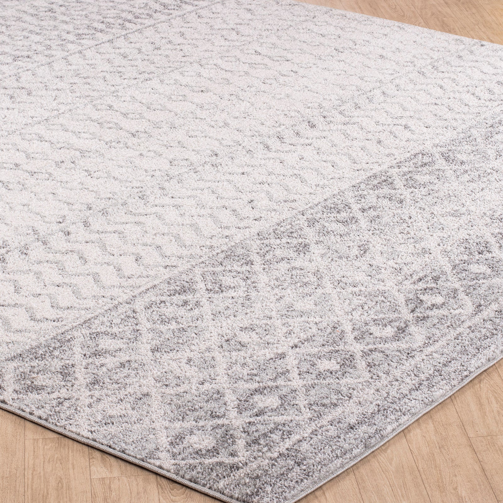 MILA Scandi Geometric Light Grey/White Area Rug Corner