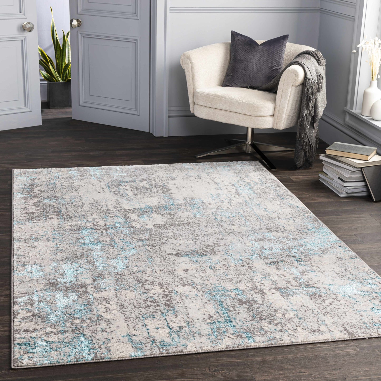 PARKER Abstract Modern Marble Teal Area Rug