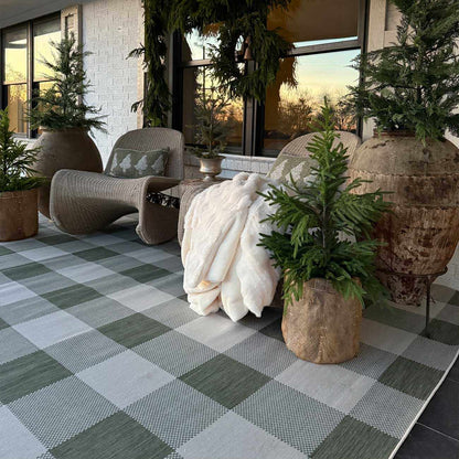 BIDDI Indoor & Outdoor Modern Dark Moss Checkered Area Rug