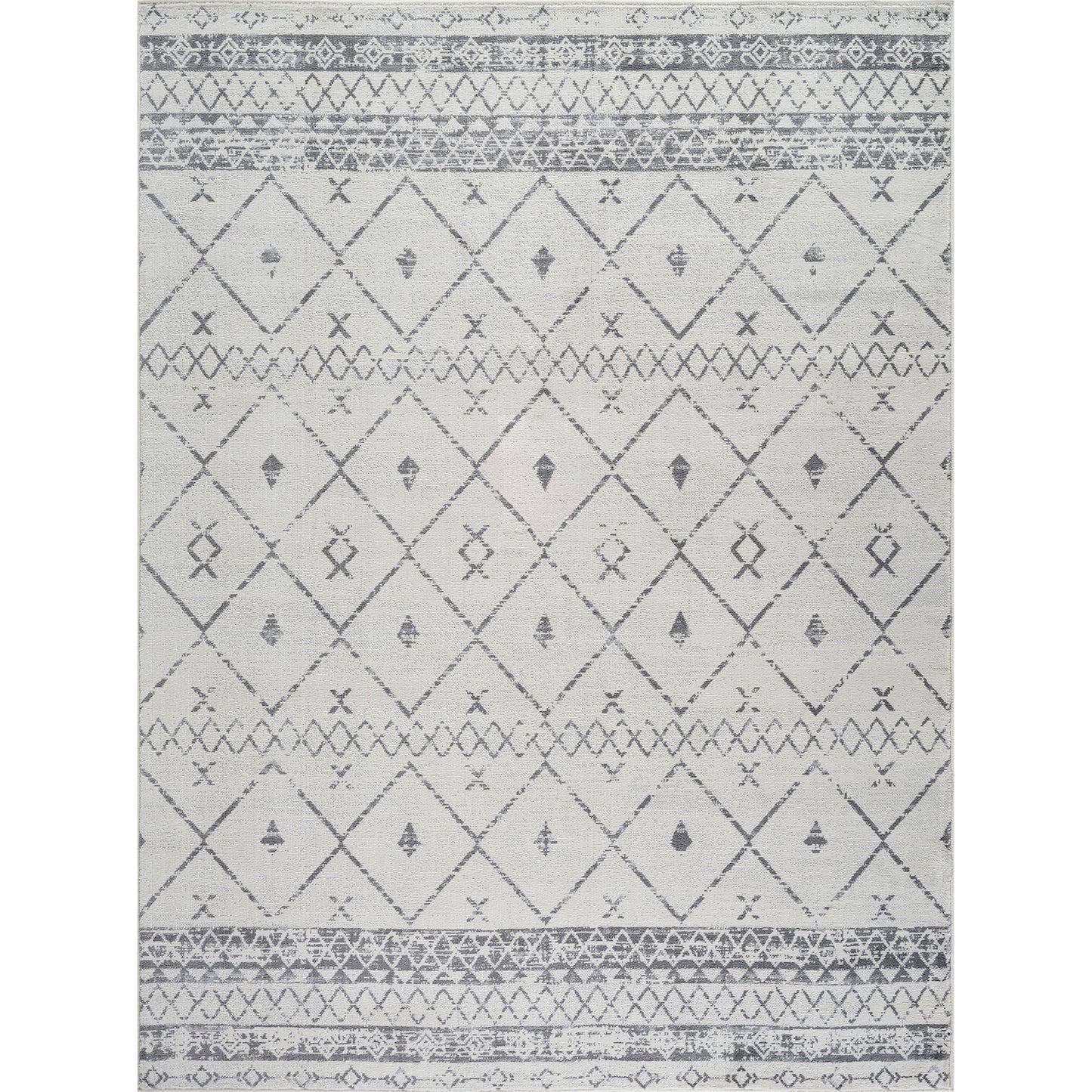 MYA Berber Geometric White Area Rug Flat