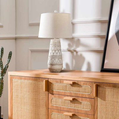 Tan and Cream Resin Lamp with White Linen Table Lamp