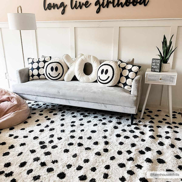 Cansu Black & White Dotted Area Rug