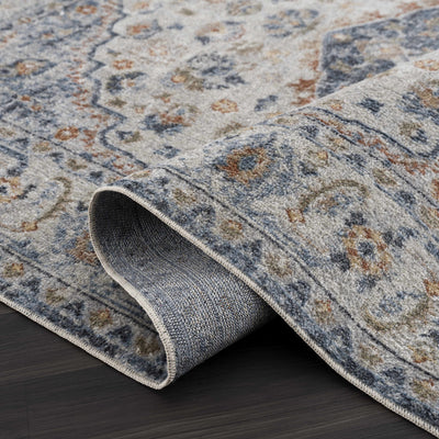 Blue Cream Hiti Washable Area Rug - Clearance