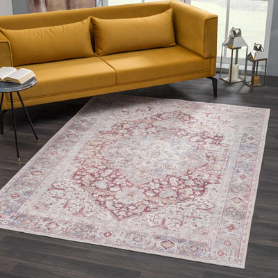 Cream Rust Leeston Vintage Washable Area Rug - Clearance