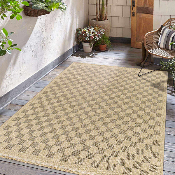 Jurek Beige & Brown Checkered Area Rug