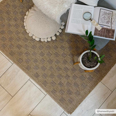 Jurek Beige Checkered Area Rug