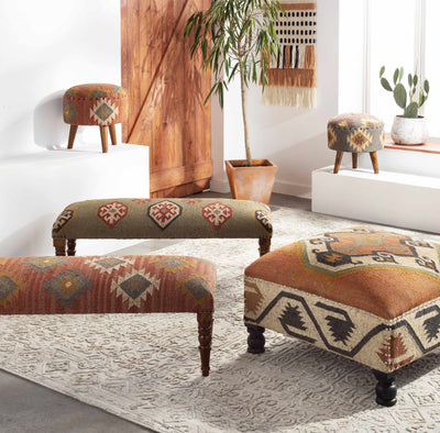 Yunak Rustic Geometric Tapestry Bench