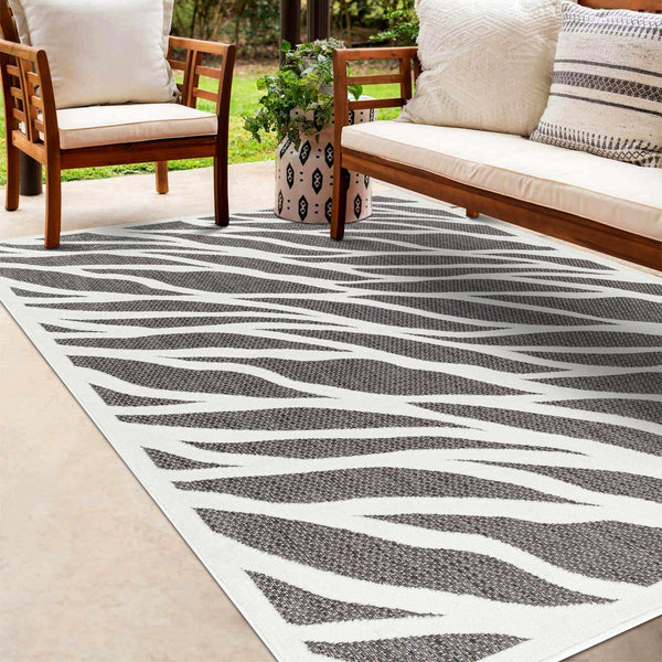 Astra Zebra Print Black Outdoor Rug - Clearance