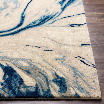 Agguga Blue Marble Look Wool&Viscose Rug