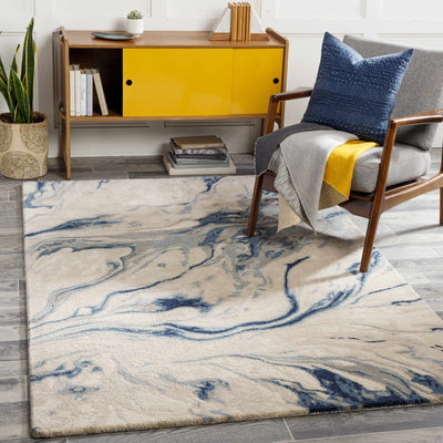 Agguga Blue Marble Look Wool&Viscose Rug