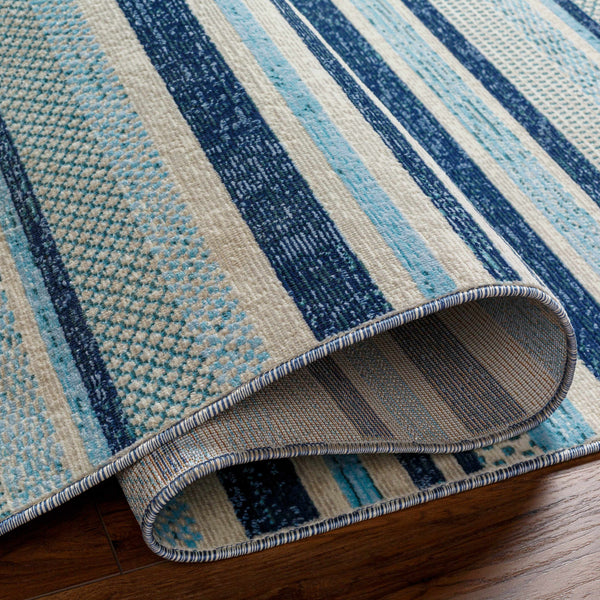 Alain Aqua Blue Striped Area Rug