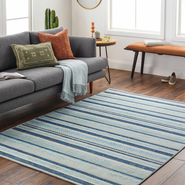 Alain Aqua Blue Striped Area Rug