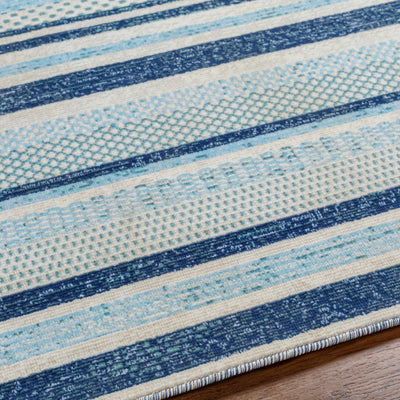 Alain Aqua Blue Striped Area Rug