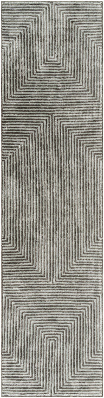 Quartz Patterned Sheen Gray/Green Viscose Rug