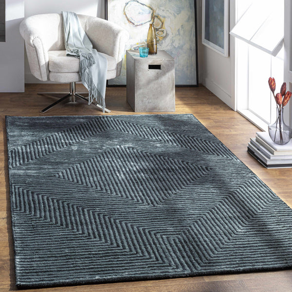 Quartz Patterned Sheen Blue/Green Viscose Rug