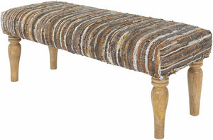 Bustos Leather Striped Wooden Base Bench