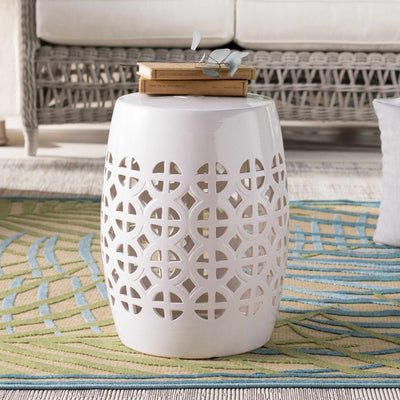 White White Geometric Ceramic Stool