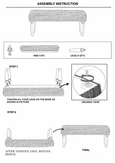 Barongis Blue&Naturak Jute Wood Legs Bench