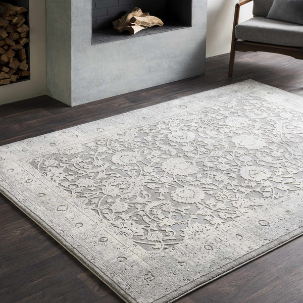 Benavides Gray Updated Traditional Tibetan Rug