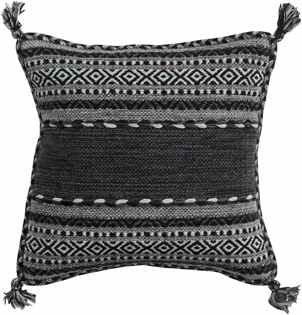 Bensalem Black Geometric Fringe Throw Pillow