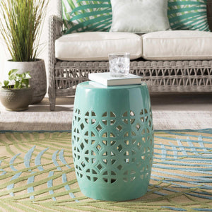 Blue Teal Geometric Ceramic Stool