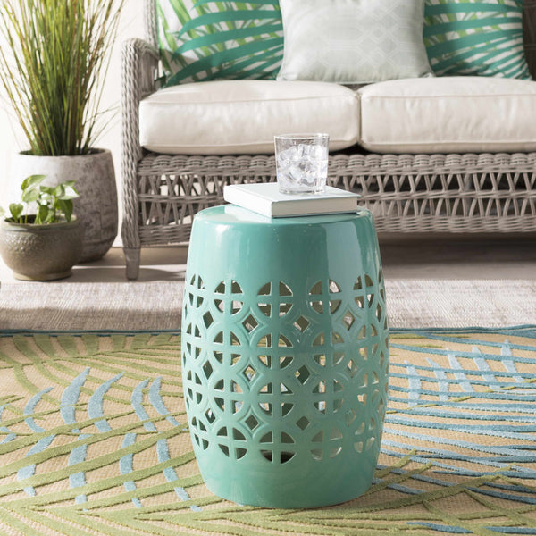 Blue Teal Geometric Ceramic Stool