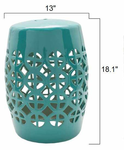 Blue Teal Geometric Ceramic Stool