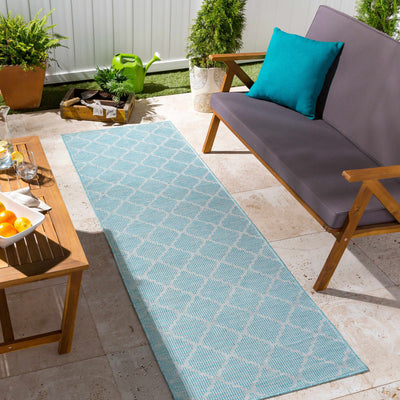 Unique Outdoor Trellis Area Rug, Aquamarine - Clearance