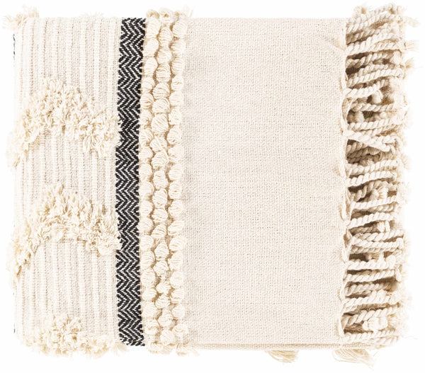 Boondall Ivory Cotton Throw Blanket with tassels