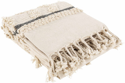 Boondall Ivory Cotton Throw Blanket with tassels