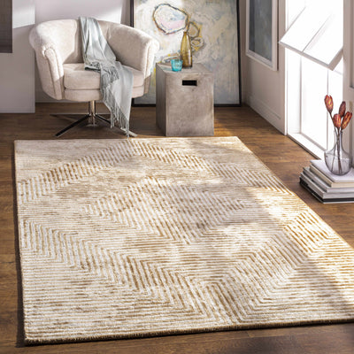 Quartz Patterned Sheen Beige Viscose Rug