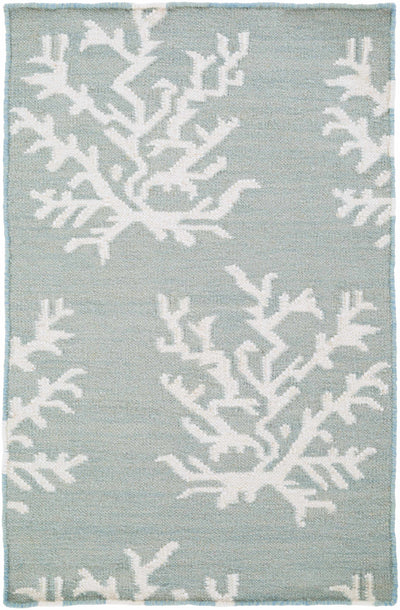 Carversville Ice Blue Botanical Wool Rug - Clearance