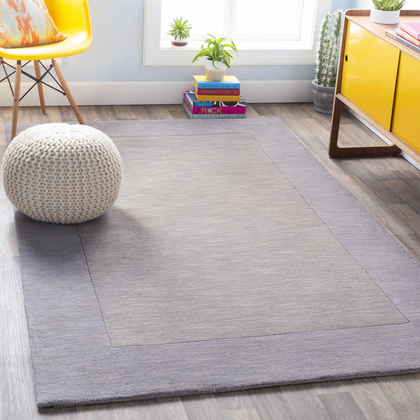 Bordered Solid Gray Wool Rug