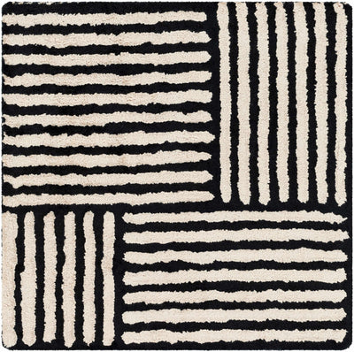 Black&White Striped Sheen Viscose Area Rug