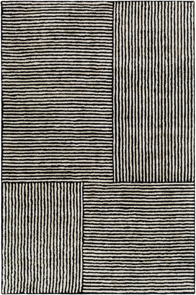 Black&White Striped Sheen Viscose Area Rug