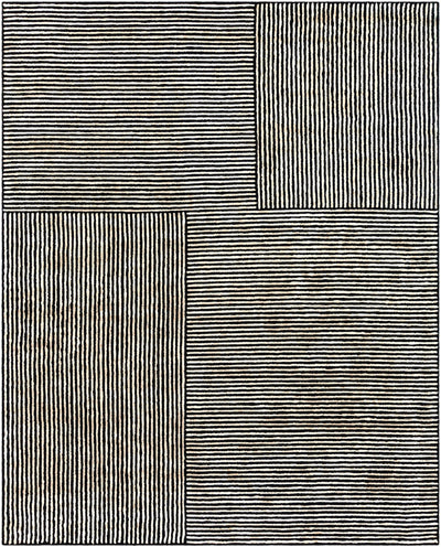 Black&White Striped Sheen Viscose Area Rug