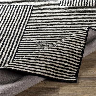 Black&White Striped Sheen Viscose Area Rug