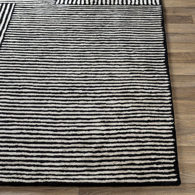 Black&White Striped Sheen Viscose Area Rug