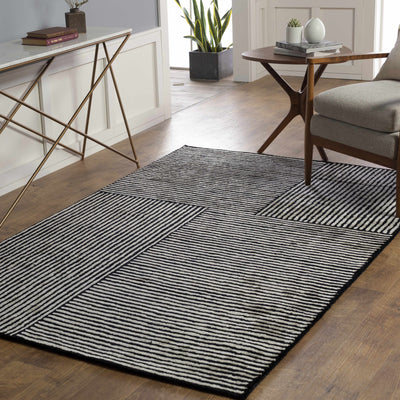 Black&White Striped Sheen Viscose Area Rug