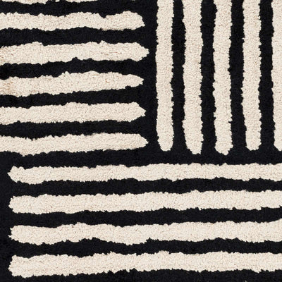 Black&White Striped Sheen Viscose Area Rug