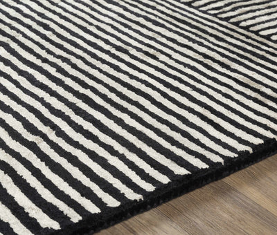 Black&White Striped Sheen Viscose Area Rug