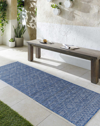 Lorena Blue Flatweave Trellis Area Carpet - Clearance