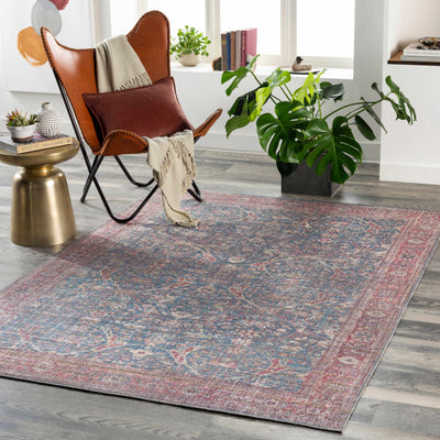 Clarin Distressed Blue&Red Washable  Rug - Clearance